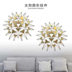 Pendentif rond soleil doré en acier inoxydable, art mural abstrait en métal fait main, décoration intérieure pour salon et chambre, pièce d'art suspendue - Product Image 2