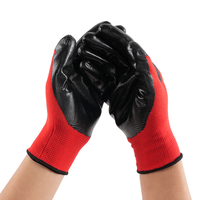 Gants de jardin de travail de construction enduits de paume en nitrile lisse rouge noir de calibre 13 de haute qualité