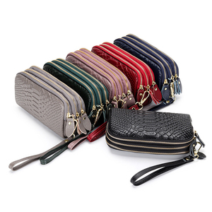 Luxury Women's Real Crocodile Leather <b>Wallet</b> Cow Leather Vintage Casual Purse Double Zipper <b>Ladies</b> Wristlet Clutch Bag - Product Image 1