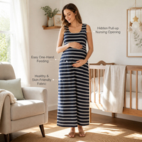 Robe longue de maternité et d'allaitement sans manches à col carré avec couche intermédiaire dissimulée et fente latérale pour femmes enceintes