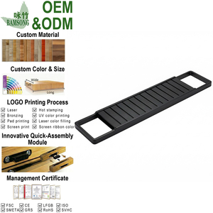 Plateau de bain extensible en bambou noir avec fentes, organiseur de bain de luxe pour spa, pour <span class=keywords><strong>le</strong></span> rangement du vin, des livres, des tablettes et des serviettes - Product Image 1