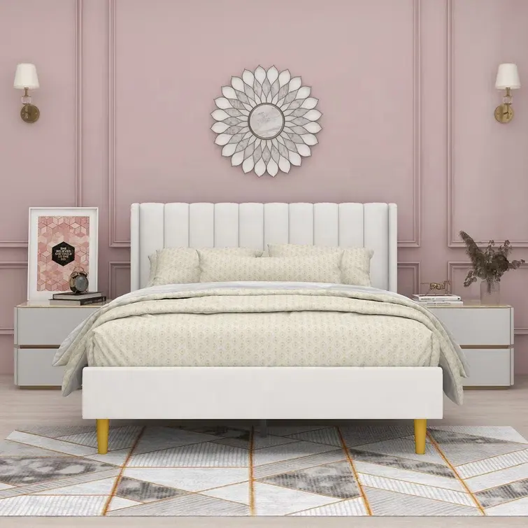 Sigma Popular Luxury Bedroom Sets King Size Queen Furniture Leather Velvet Cotton Linen Fabric Headboard Oak Wooden Bed Frame