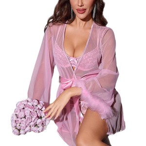 <span class=keywords><strong>Set</strong></span> di Vestaglie Natalizie Sexy in Stile Europeo-Americano con Maniche Vaporose e Design Trasparente - Product Image 5