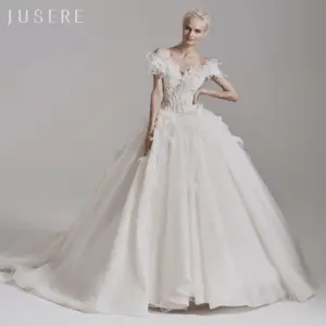 새로운 제품 아이보리 오프 숄더 아름다운 레이스 아플리케 페르시 코트 기차 볼 가운 웨딩 드레스 신부 가운