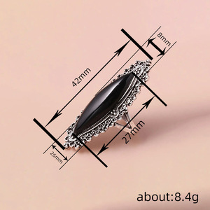 Anello da donna H449 in onice argento, taglio marquise, a forma di scudo, placcato anticato, idea regalo - Product Image 4