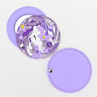 Miroir de poche personnalisé en cuir PU, logo personnalisé, petit miroir rond