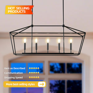 Lustre rectangulaire en fer à 5 lumières réglables E12, style moderne industriel noir, luminaire suspendu pour villa, salle à manger, cuisine - Product Image 2