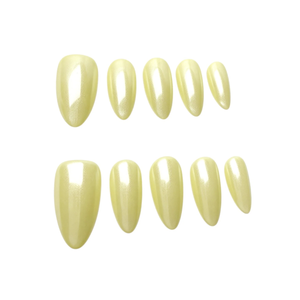 <span class=keywords><strong>Ongles</strong></span> Press-on Faits Main 10 Pièces Personnalisables Moyens Amande Jaune Citron Perle Chrome <span class=keywords><strong>Hailey</strong></span> <span class=keywords><strong>Bieber</strong></span> Effet Glaçé - Product Image 4