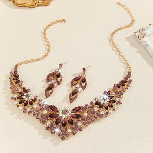 Conjunto de Collar y Pendientes de Cristal con Diseño Exagerado y Atmosférico para Europa y América, Cadena de Aleación para Novia, Regalo para Mujer - Product Image 4