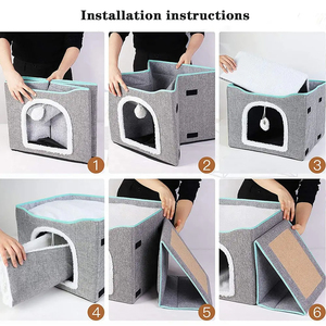 Wholesale Large <strong>Square</strong> <strong>Cat</strong> Bed Foldable Indoor Pet Nest with Fluffy Ball Hanging Scratch Pad Feature for <strong>Cat</strong> Sleeping - Product Image 5