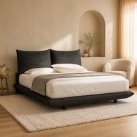 Cama Flotante Moderna Nórdica Tapizada en Tela, Tamaño Doble/Queen, Cabecera Suave para Recámara Principal, Estilo Crema