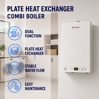 Chaudière murale à gaz combinée avec échangeur de chaleur à plaques 24 kW pour chauffage et eau chaude, idéale pour le chauffage central domestique