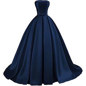 Evening Gown Off The Shoulder Satin Ball Gown Navy Blue Long Train Empire Waistline Formal Dress For Chorus Performance Art Exam - Product Image 1