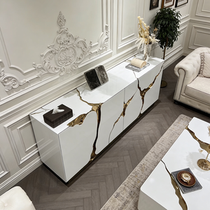 <span class=keywords><strong>Buffet</strong></span> en bois avec fissures dorées au design créatif, rangement en métal, salle à manger, salon, meubles de luxe pour villa - Product Image 4