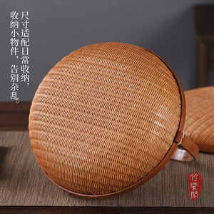 <b>Bamboo</b> Woven Basket Round With Lid Food Storage <b>Container</b> Kitchen Use - Product Image 3