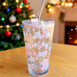 New Product Cherry Blossom Colorful Glass <b>Cup</b> High-quality Appearance <b>Straw</b> <b>Cup</b> Glass Trendy <b>Cup</b> Glass Milk <b>Water</b> <b>Cup</b> - Product Image 3