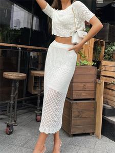 2024 nuove tendenze eleganti <span class=keywords><strong>abbigliamento</strong></span> donna top corti Set di abiti primaverili da donna due pezzi Set pizzo Sexy scavato per i vestiti - Product Image 2