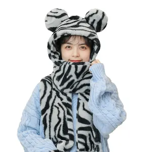 Bufanda con capucha de cebra para mujer y niña, guante 3 en 1 de invierno