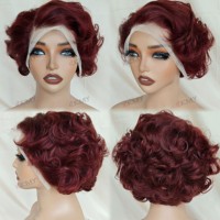 KEMY HAIR Perruque Courte Pixie Cut Cheveux Humains Sans Colle Lace HD Onde Doigt 99J Perruque Cheveux Indiens Bruts pour Femmes Noires