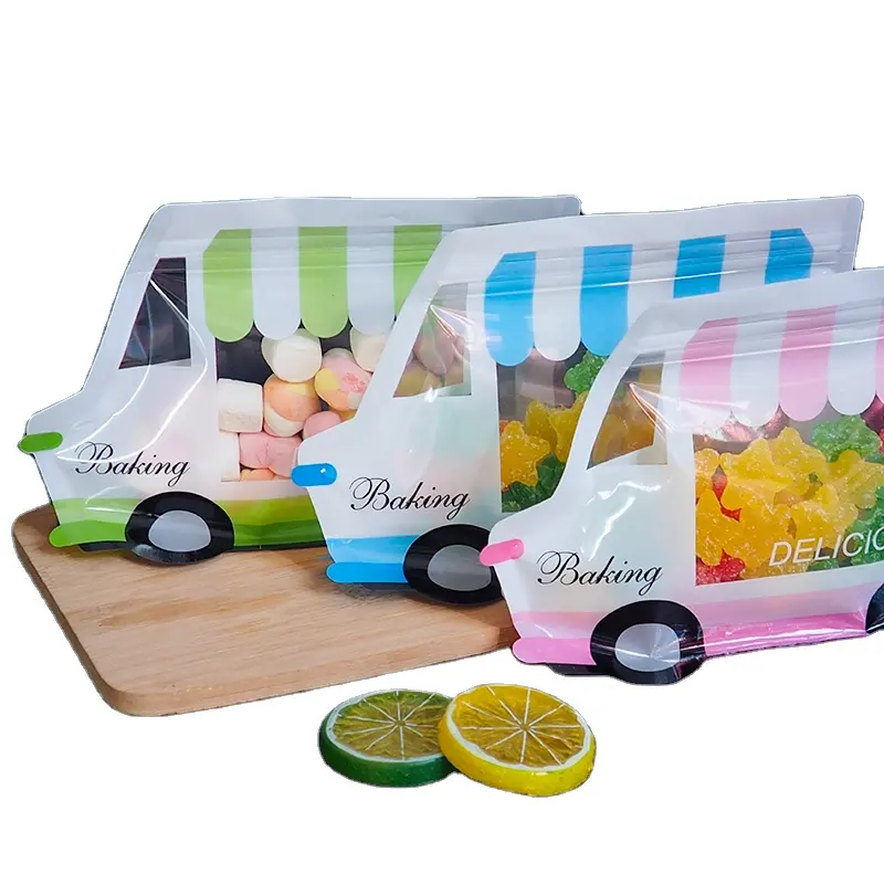Venta caliente inventario de dibujos animados coche en forma de frutas secas anacardos cacahuetes bocadillos nueces bolsas de embalaje