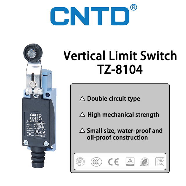 CNTD TZ-8104 10A 380V Safety Rubber Roller Lever Position Rotary Switch IP65 Protection Level Waterproof Vertical Limit Switch