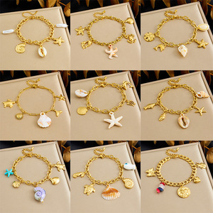 Fashion Charm <b>Bracelet</b> Gold Plated Zinc Alloy Starfish Crab <b>Shell</b> Pendant Unisex Jewelry Accessory - Product Image 1