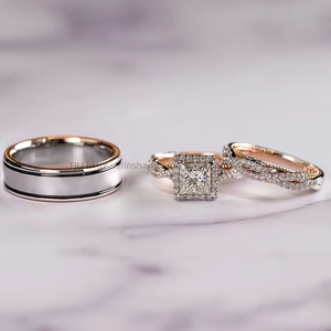 Hot Selling Three-Piece Glass <b>Ring</b> <b>Set</b> Rose <b>Gold</b> Color-Block Sparkling Natural Stone European American Women's <b>Ring</b> - Product Image 2