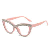 Nouvelles montures de lunettes tendance 2026 avec diamants et chaîne en diamant, style œil de chat rétro, anti-lumière bleue