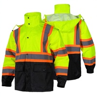Blouson d'hiver 3-en-1 haute visibilité Pioneer pour homme, en toile, imperméable, avec fermeture éclair, style vêtement de travail, ANSI Classe 1, noir