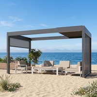Pérgola Bioclimática Retráctil de Aluminio con Recubrimiento en Polvo Impermeable para Exteriores, Gazebo con Techo de Láminas Eléctricas para Uso Comercial