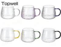 Tasse en verre borosilicate haut de gamme TOPWELL 400 ml avec poignée colorée, style moderne, résistante à la chaleur, passe au micro-ondes, passe au lave-vaisselle