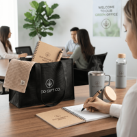 Ensemble cadeau d'entreprise personnalisé, kit quotidien durable avec sac fourre-tout en RPET, gobelet réutilisable, carnet écologique, stylo en bambou