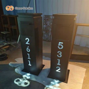 Custom Size Outdoor Pedestal Metal Mailbox Waterproof Freestanding Letterbox With LED Lighted <b>House</b> <b>Number</b> For Villa Entrance - Product Image 1