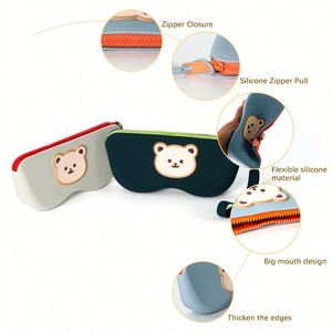 Lady Fashion Bear Eco-Friendly High Quality Water Resistant Silicone <b>Glasses</b> <b>Case</b> With Zipper Closure and Soft Handle - Product Image 4