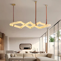 Lustre en résine imitation albâtre, luminaire suspendu en forme d'anneau torsadé, lampe LED d'art moderne, éclairage intérieur créatif pour villa, hall d'entrée, restaurant.