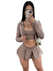 Ensemble décontracté d'été 2 pièces pour <span class=keywords><strong>femme</strong></span> SY : Gilet col rond et jupe plissée au-dessus du genou, <span class=keywords><strong>taille</strong></span> <span class=keywords><strong>XL</strong></span> - Product Image 2