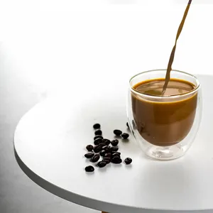 לוגו מותאם אישית עמיד בחום גבוה בורוסיליקט כוסות קפה זכוכית דופן כפולה עם ידית זכוכית