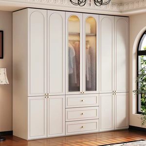 <span class=keywords><strong>Armario</strong></span> de Vidrio Arqueado Estilo Crema Francés, <span class=keywords><strong>Armario</strong></span> de Lujo para Dormitorio Principal con <span class=keywords><strong>Puertas</strong></span> Arqueadas e Iluminación LED Interna - Product Image 4