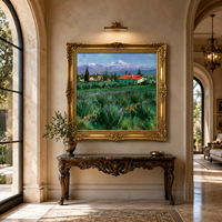 Pintura al Óleo de Casa de Campo en la Montaña Nevada, Arte de Pared con Marco Dorado de Paisaje Alpino para Decoración de Sala de Estar, Hotel, Villa o Cabaña