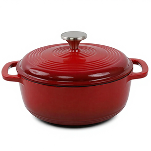 Cocotte hollandaise ronde émaillée en fonte de 23 cm, rouge, pour braiser et cuire, avec système d'auto-égouttement - Product Image 1