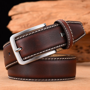 Ceinture pour homme en cuir de vache, marron foncé, boucle rectangulaire argentée, style formel, durable, Tiyo, 3,8 cm, fabrication Wenzhou - Product Image 1