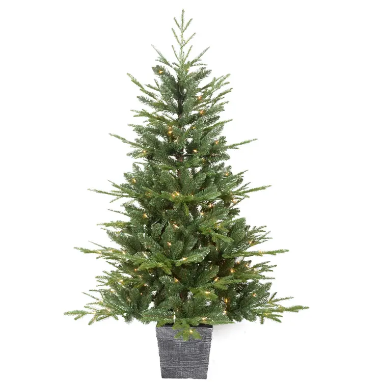 Оптовая продажа, 5 футов, предварительно зажженная декоративная настольная Рождественская елка из ПЭ/ПВХ со светодиодной маленькой рождественской елкой