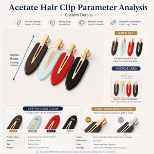 Ume Lot de 4 pinces <span class=keywords><strong>à</strong></span> cheveux personnalisées de luxe sans couture en acétate avec logo pour femme, accessoire de maquillage <span class=keywords><strong>à</strong></span> franges latérales - Product Image 2