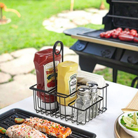 Caddy de table en fil métallique à 4 compartiments avec porte-menu Caddy de service de condiments de restaurant pour le rangement de la cuisine