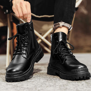 Dropshipping Zapatos de elevador de aumento de altura invisible para hombres-Botas de trabajo con cordones de punta redonda de cuero negro-<span class=keywords><strong>4</strong></span> pulgadas más altas - Product Image 3