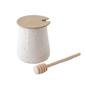 Vaso di miele in ceramica in gres in gres con gocciolatore in vaso di stoccaggio nordico minimalista da cucina