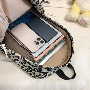 Large capacity corduroy <b>leopard</b> <b>print</b> youth <b>backpack</b> for women's school leisure travel bag - Product Image 2