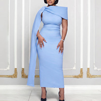 Robe de soirée sirène moulante élégante à une épaule unie avec ceinture pour femme grande taille, idéale pour invitées de mariage
