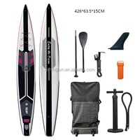 Planche de SUP gonflable double couche OEM en gros pour la course, avec pagaie en fibre de verre et sac à dos à roulettes - Sports nautiques