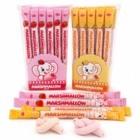Gedraaide marshmallowstokjes met fruitvulling, aardbei & sinaasappel smaak, individueel verpakt